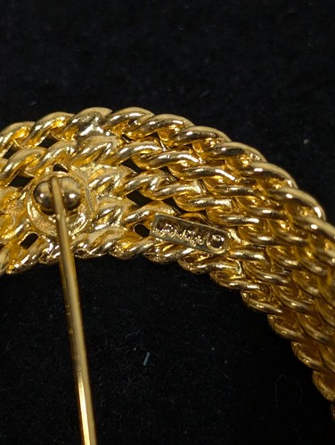 Vintage Monet goldfarbene Seil Twist Kette rund Brosche Retro Maritim - Bild 7 von 8