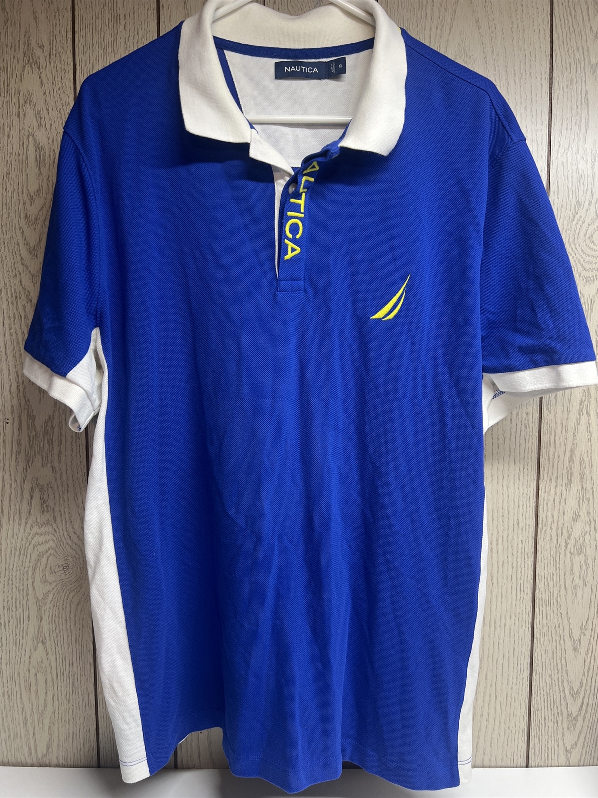 NAUTICA Colorblock Performance Polo Shirt Mens XL Cobalt Blue Pique Knit Logo