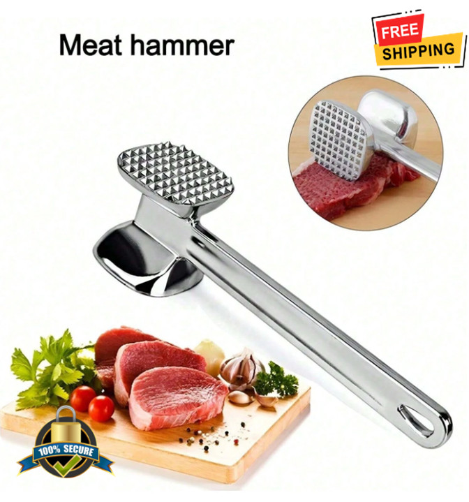 1Pc Aluminum Alloy Double-Sided Meat Tenderizer Hammer For Kitchen, Outdoor Use