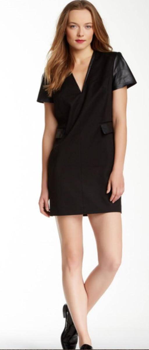 rachel zoe leather dress New $395 Rachel Zoe Tuxedo Leather Trim Black Dress SZ 0