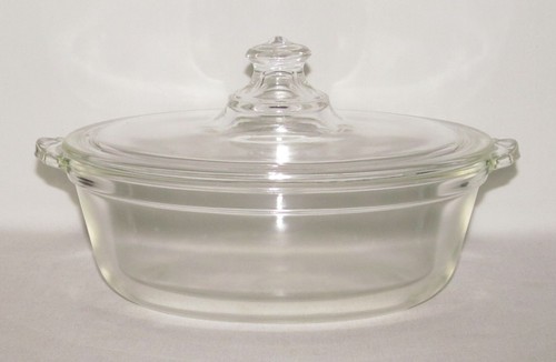 Pyrex Ovenware CRYSTAL Medium Oval Casserole with Cover in Metal Chrome Holder - Picture 2 of 3