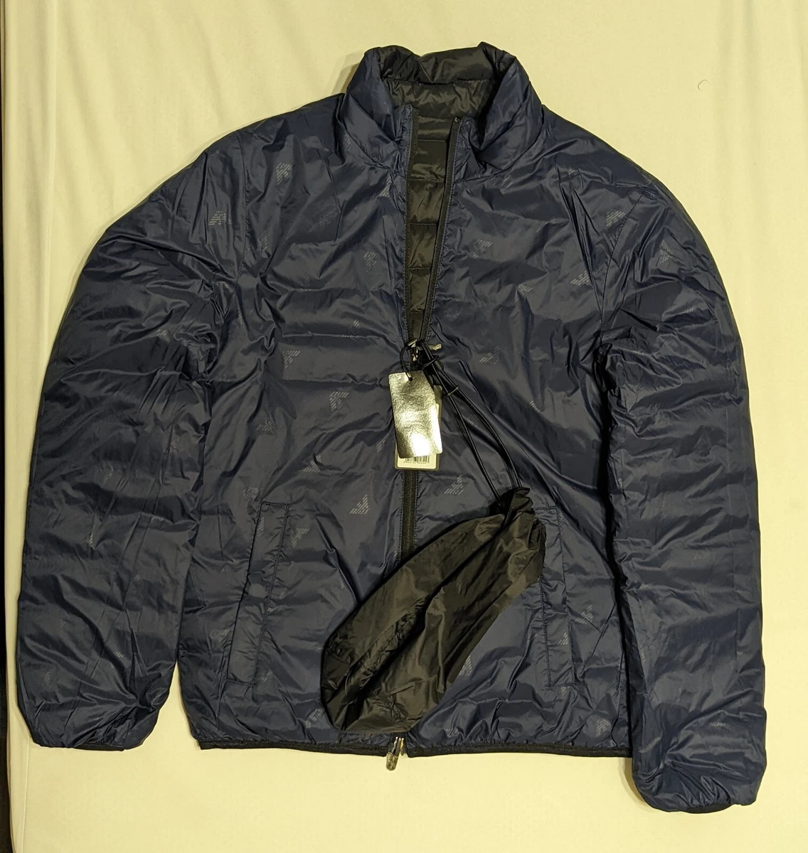 EMPORIO ARMANI Navy Black Reversible Down Jacket 8N1B54 size 48 EU M US