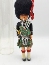 Antique Vintage celluloid Doll sleepy eyes Scottish guard High fur hat  bagpipe