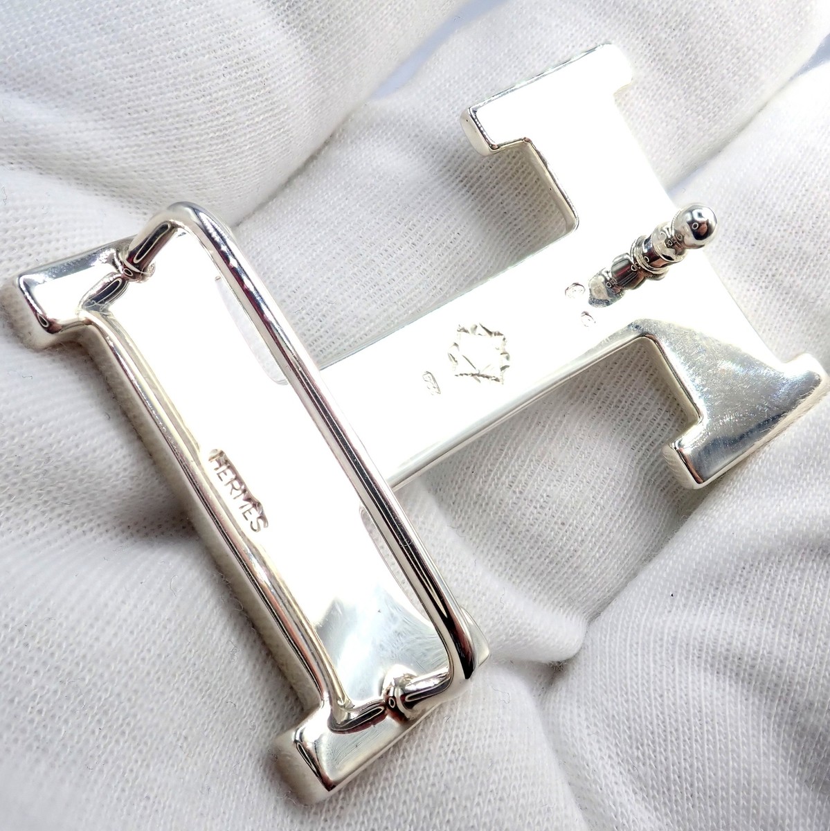 Rare! Hermes Silver Signature Classic Large H Belt Buckle  display picture 3