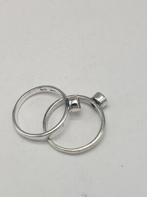 SLIACETE Stacking Ring - 925 Sterling Silver With White Topaz & Cubic Zirconia, Geometric Design, Size 7, Gift For Women - View #9