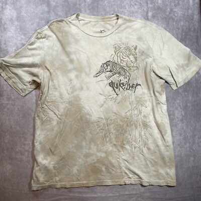 Vintage QuickSilver Y2K Skater T-Shirt - Tie Dye Tee Tiger Graphic - L