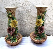 RARE grande paire de vase ancien en barbotine majolique