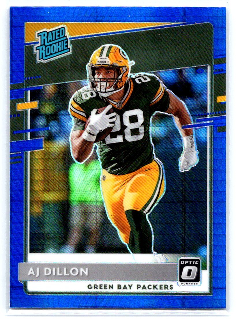 2020 Donruss Optic #174 AJ Dillon Blue Hyper