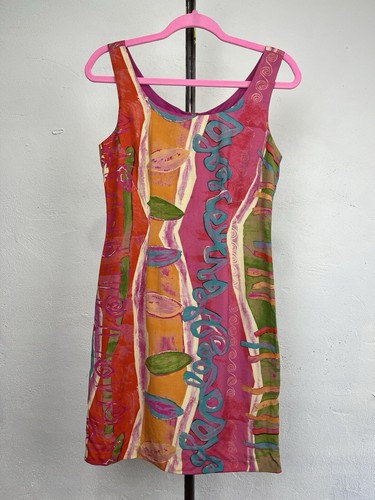 Rabbit Rabbit Rabbit 90s Sleeveless Pink Funky Print Dress. Talon Zip Valentines