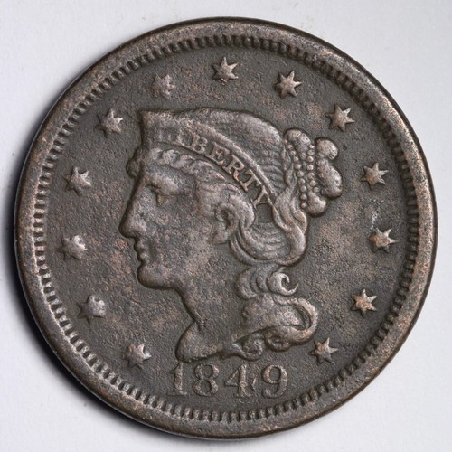 1849 Braided Hair Large Cent CHOICE XF E109 RCL - Picture 1 of 2