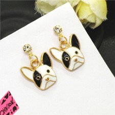 New Fashion Lady Cute Black and White Enamel Puppy Dog Women Stand Earrings