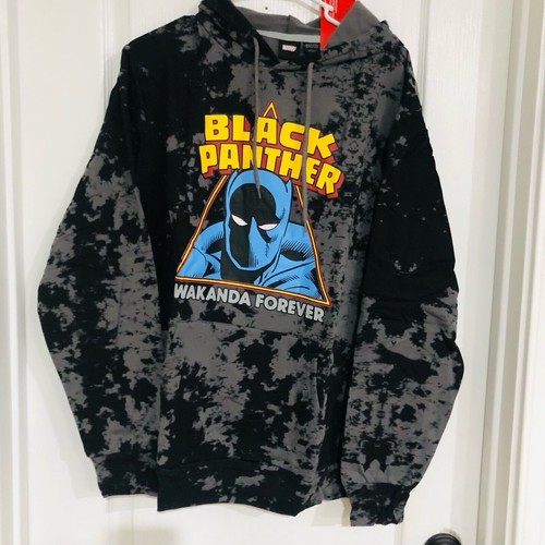 Men's Marvel Wakanda Forever Black Panther Hoodie Pockets Large Black Pullover - Picture 3 of 8