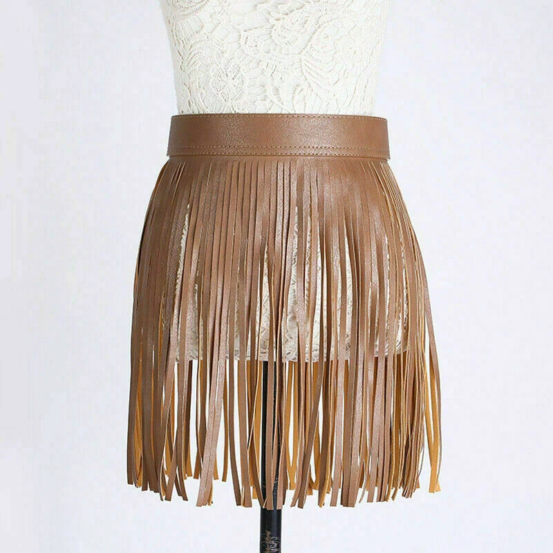 Damen Fransen Gürtel Kunstleder Minirock Druckknopf Schnalle Verstellbar - Bild 4 von 4