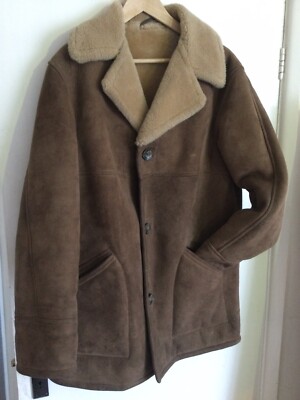 Vintage 1980's Men Sheepskin Coat Jacket Made in Malta Retro