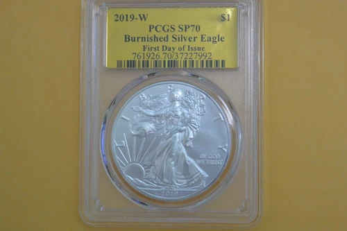 2019-W $1 1oz Burnished Silver Eagle SP70 PCGS First Day Of Issue(FDI) Gold Foil