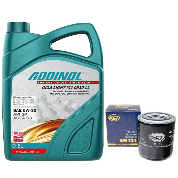 MotoröL Set 5W-30 Addinol 5 Liter + ÖLfilter SM124 FüR Honda CR-V Ii Shuttle 2.0-image