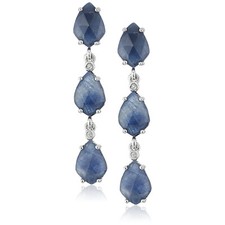 925 Sterling Silver Blue Sapphire  White Zircon Dangle Earrings