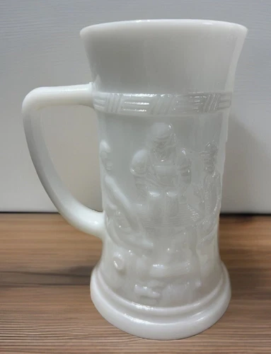 Vintage Federal Milk Glass Beer Stein Mug Tankard With Tavern Scene 6” Tall