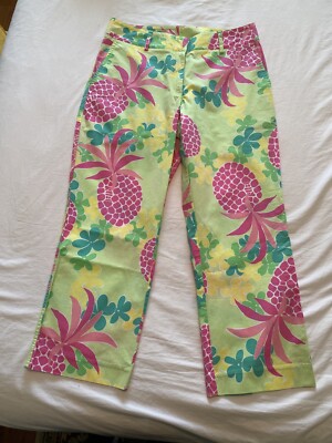 EUC Lilly Pulitzer Crop Capri Pants - Palm Green Lanai, Sz 4, RARE, pineapple