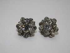 B35-VINTAGE SCREWBACK EARRINGS PRONG SET CLEAR STONES 1" LOVELY
