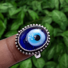 Belle bague pierre précieuse mauvais œil en argent sterling 925 plaqué bijoux...