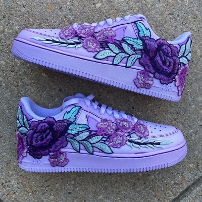 Custom Air Force 1 ''Purple Tie Dye Rose'' Floral Sneakers Shoes Mens Womens Kids