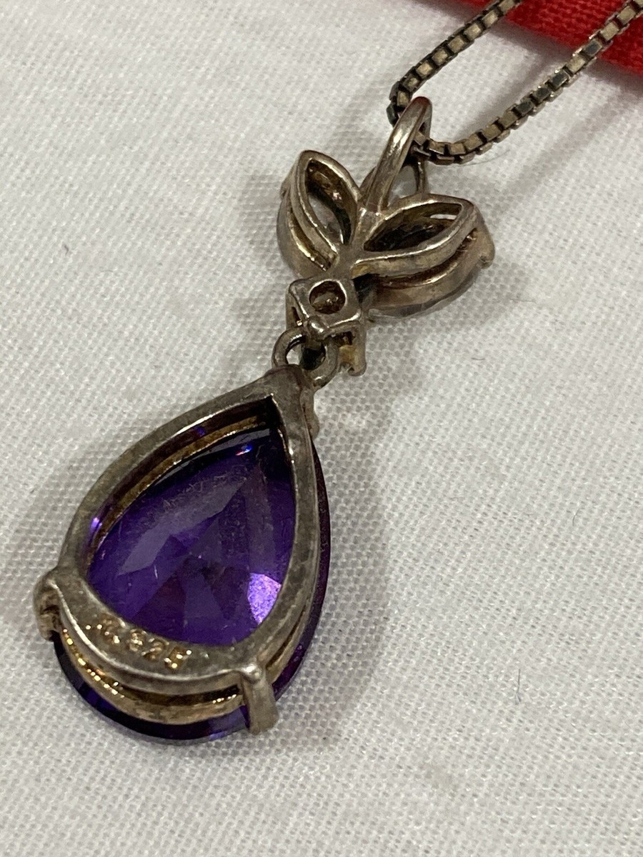 Vintage JC 925 Sterling Silver Purple & White CZ Pendant