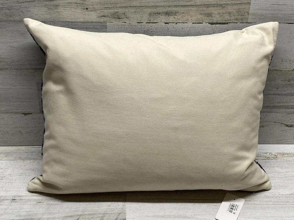 Ralph Lauren Almohada Decorativa Bordada Madera de Hay 15" x 20" Crema/Azul Marino Nueva Foto 4 de 4