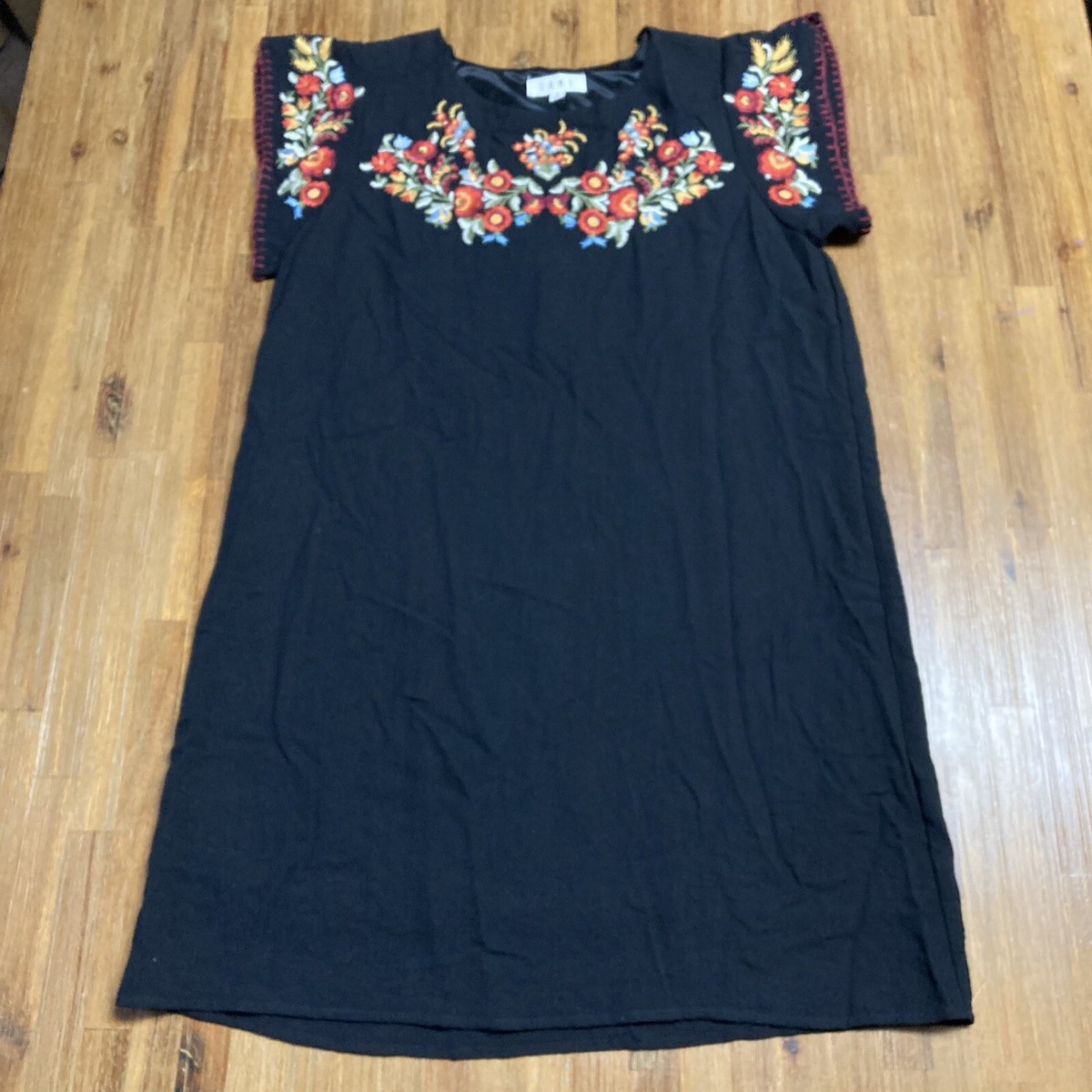 THML Embroidered Floral Shift Black Dress, Womens Size M, Lined, Rayon |  eBay