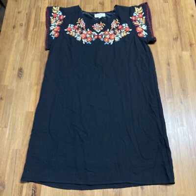 THML Embroidered Floral Shift Black Dress, Womens Size M, Lined, Rayon |  eBay