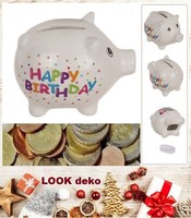 Happy-Birthday-Sparschwein-Spardose-Keramik-Weiß-Bunt-Format Ca. 90X80X70Mm