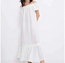 ZARA White Gauze Off Shoulder Ruffle Midi Dress Cottage Vacation Resort