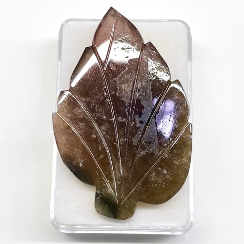 85 Cts Certified Natural Carved Tourmaline Leaf 51x34mm Bi Color Loose Gemstone - Picture 8 of 12