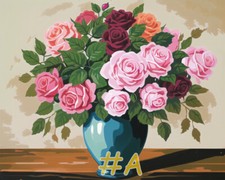 Vintage Vase with Blooming Roses Printed Needlepoint Canvas FA159