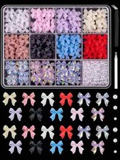 500Pcs 3D Nail Charms Flatback Pearls Set Nail Bows Star Heart Pearls for Nail