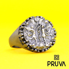 Y99-L16 CUSTOMIZED 925K SIGNET RING GOLD PLATED ZODIAC SIGN GEMINI HOROSCOPE