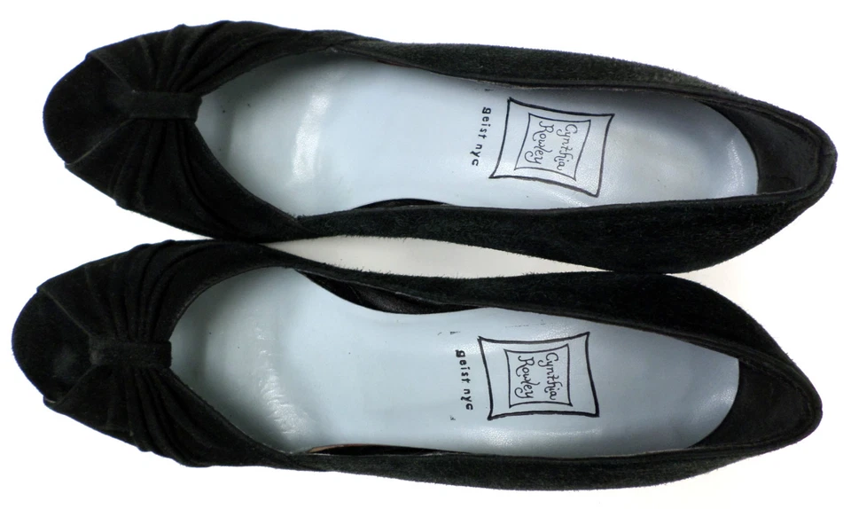 CYNTHIA ROWLEY Size 8.5 Black Suede Open Toe Heels Pumps Shoes 8 1/2 - Image 3 of 4