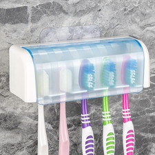 5 Slots Wall Mount Toothbrush Holder with Cover, Self Adhesive Toothbrush Sto...