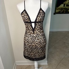 VICTORIAS SECRET THE LACIE Leopard Print Lace Trim Slip Dress M Medium
