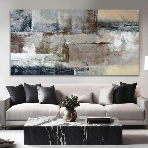 Gray Abstract Wall Art Decor Hand Painted Oil Painting on Canvas Framed 30 in... - Picture 6 of 7