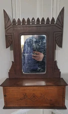 Vtg Eastlake Style Shaving Wall Mirror Comb Holder