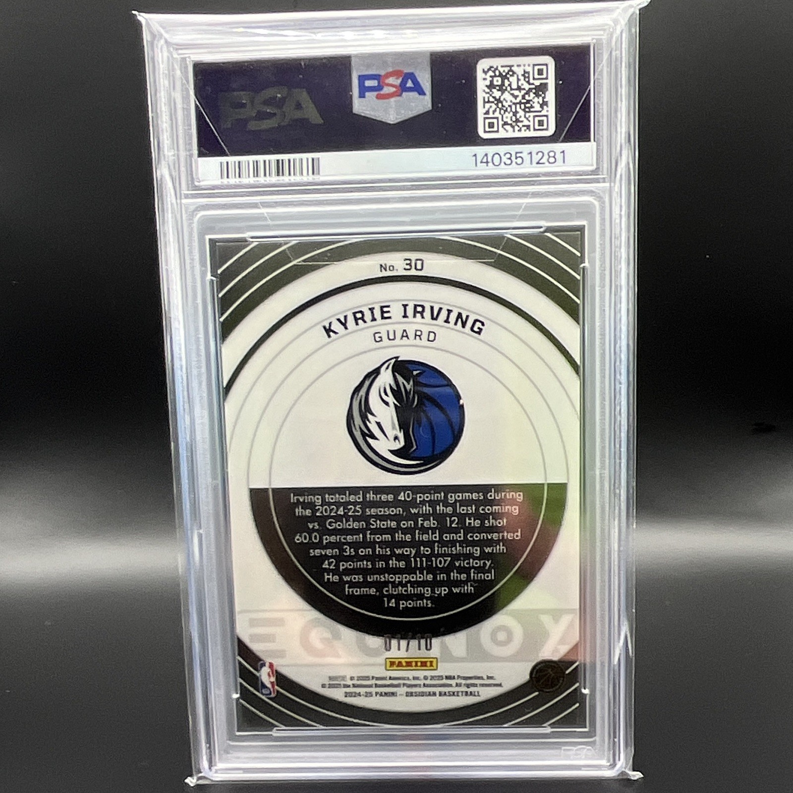 Panini 2024-25 Obsidian Kyrie Irving Mavericks #30 Equinox-EE Gold /10 PSA 10 view 2