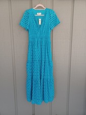 Anthropologie The Somerset Eyelet Maxi Dress Size S Preppy Pocket Tiered In Blue