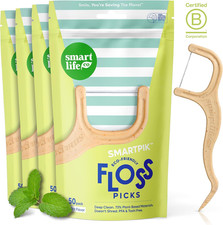 200 Count Eco-Friendly Dental Floss Picks - Flossers Made with Straw Wheat Blend