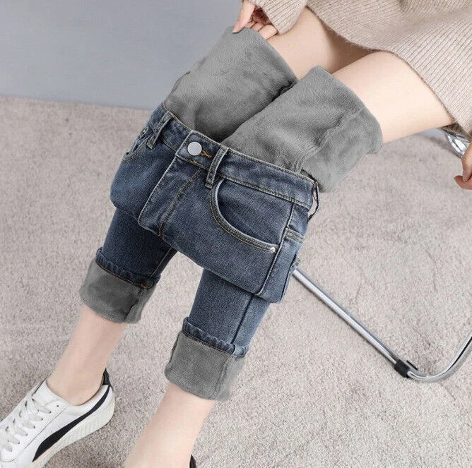 Ladies Thermal Jeans Fleece Lined Stretch Women's Denim Pants Warm Trousers 2025 - Image 4 of 4