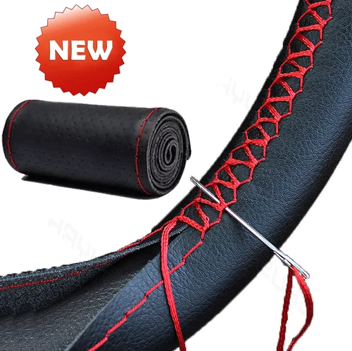 Genuine Leather For NISSAN New Black 15" Diameter Car Auto Steering Wheel Cover - Picture 1 of 13