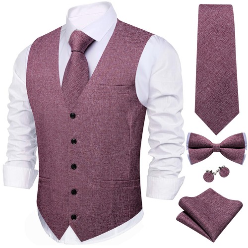 Men's Tuxedo Vest & Bowtie/Necktie Set, Classic Formal Waistcoat Paisley Floral - Picture 16 of 224