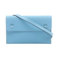 HERMES Nap To Go Celeste Shoulder Bag Epsom Leather Light Blue Silver #RC1012
