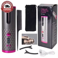 Cordless Automatic Hair Curler Ceramic Curling Iron USB Rechargeable LCD 6 Temp