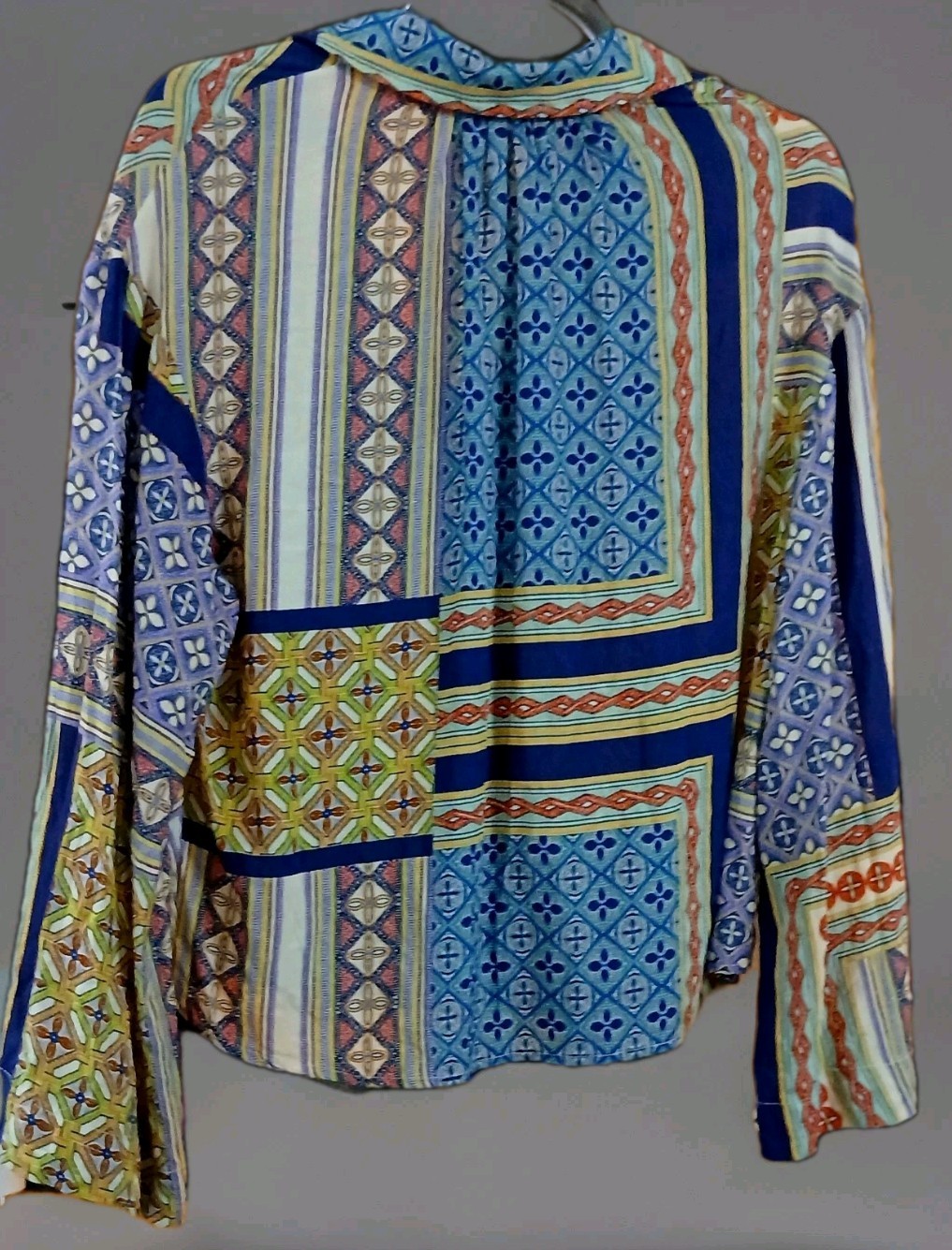 Boho Patchwork Bell Sleeve Blouse S Olivaceous Ti… - image 4